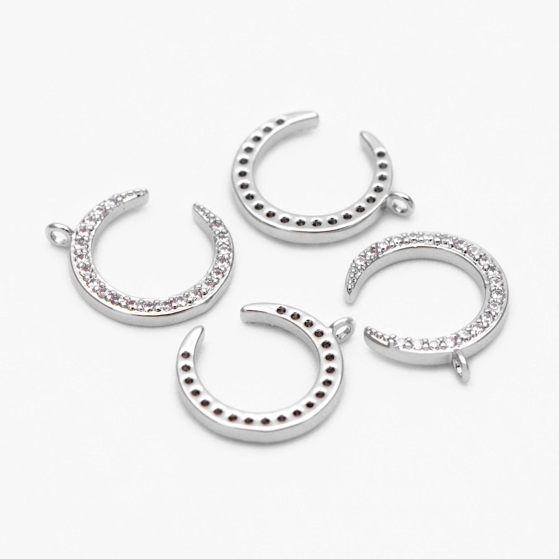 10pcs CZ Pave Moon Charms: Gold/ Rhodium/ Rose Gold Plated Brass Crescent Pendants (GB-618-G)