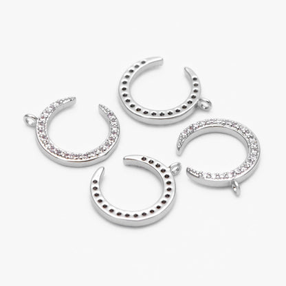 10pcs CZ Pave Moon Charms: Gold/ Rhodium/ Rose Gold Plated Brass Crescent Pendants (GB-618-G)