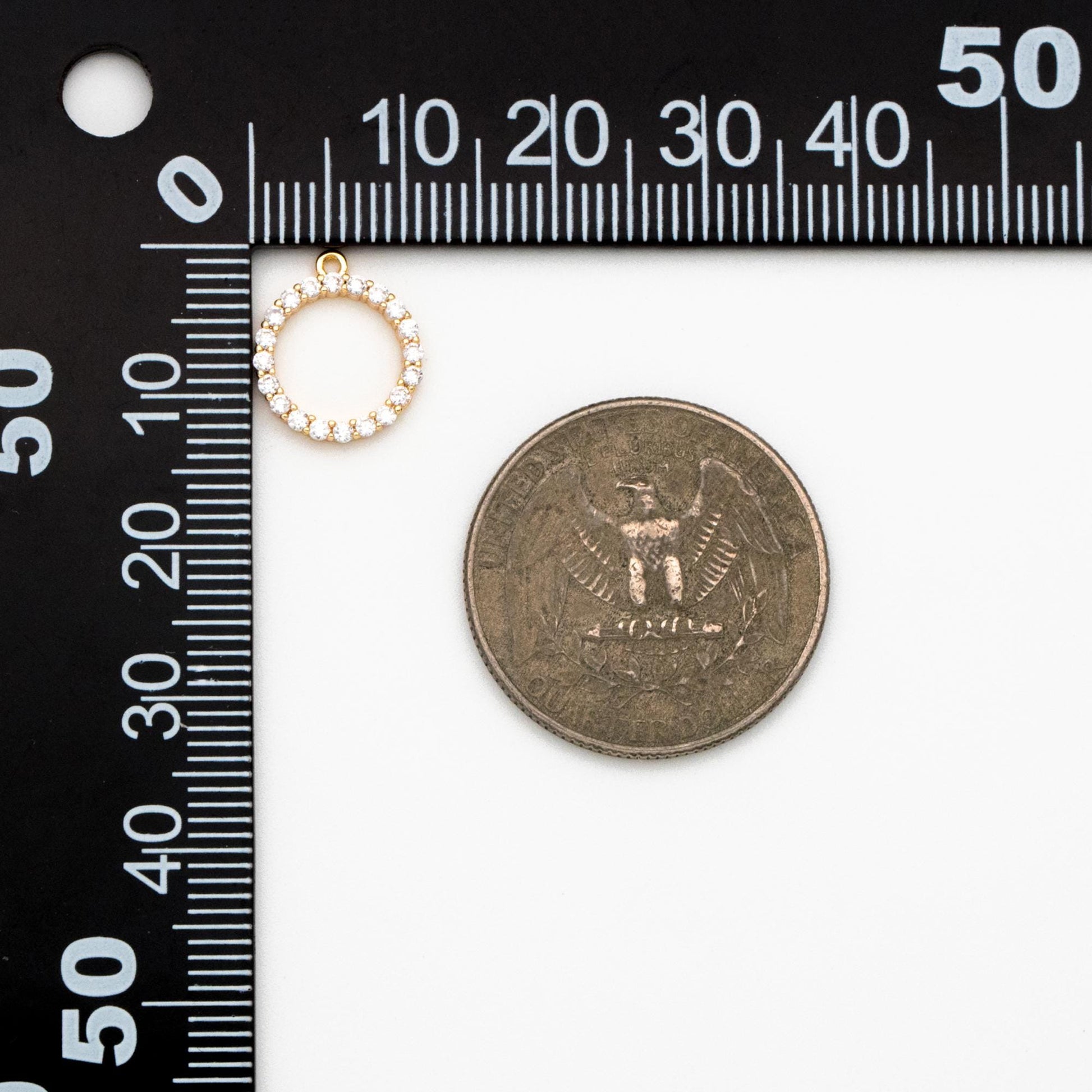 4pcs CZ Pave Gold Circle Charms 13x11mm, Real Gold plated Brass, Round Ring Pendants (GB-376-E)