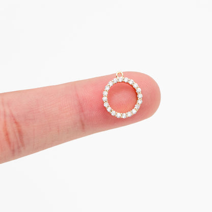 4pcs CZ Pave Gold Circle Charms 13x11mm, Real Gold plated Brass, Round Ring Pendants (GB-376-E)