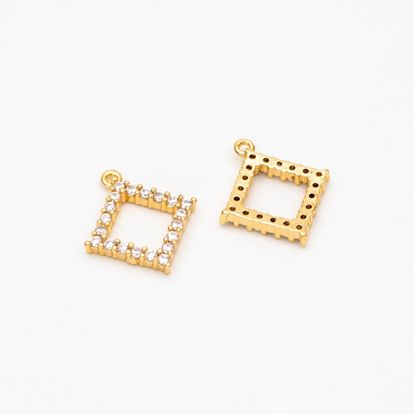 4pcs CZ Pave Gold Square Charms 15x13mm, Real Gold plated Brass Geometric Pendants (GB-376-G)