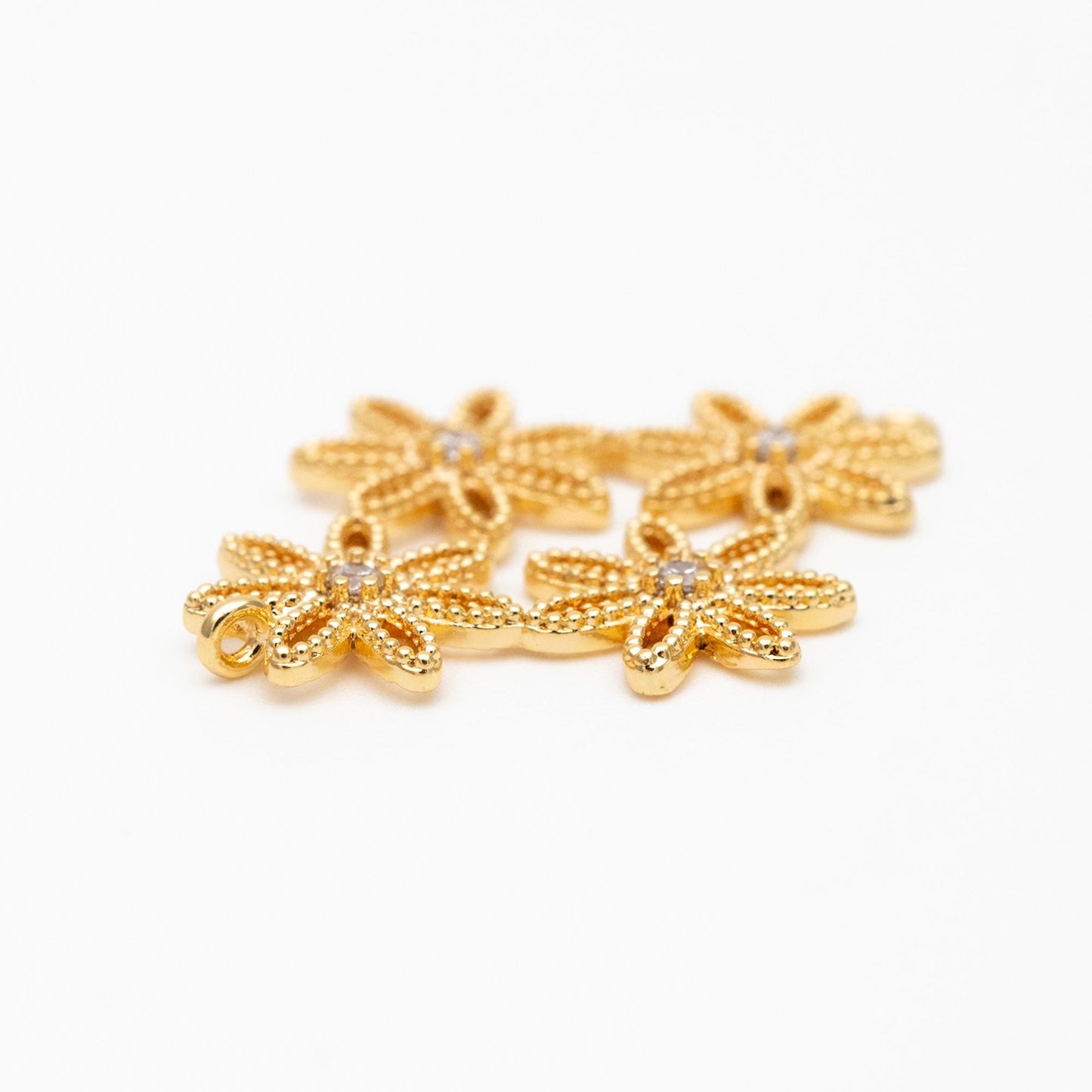10pcs Gold plated Brass Floral Connectors 27x21mm, CZ pave Flower Cluster Charm Pendants, Lead Nickel Free (GB-407)
