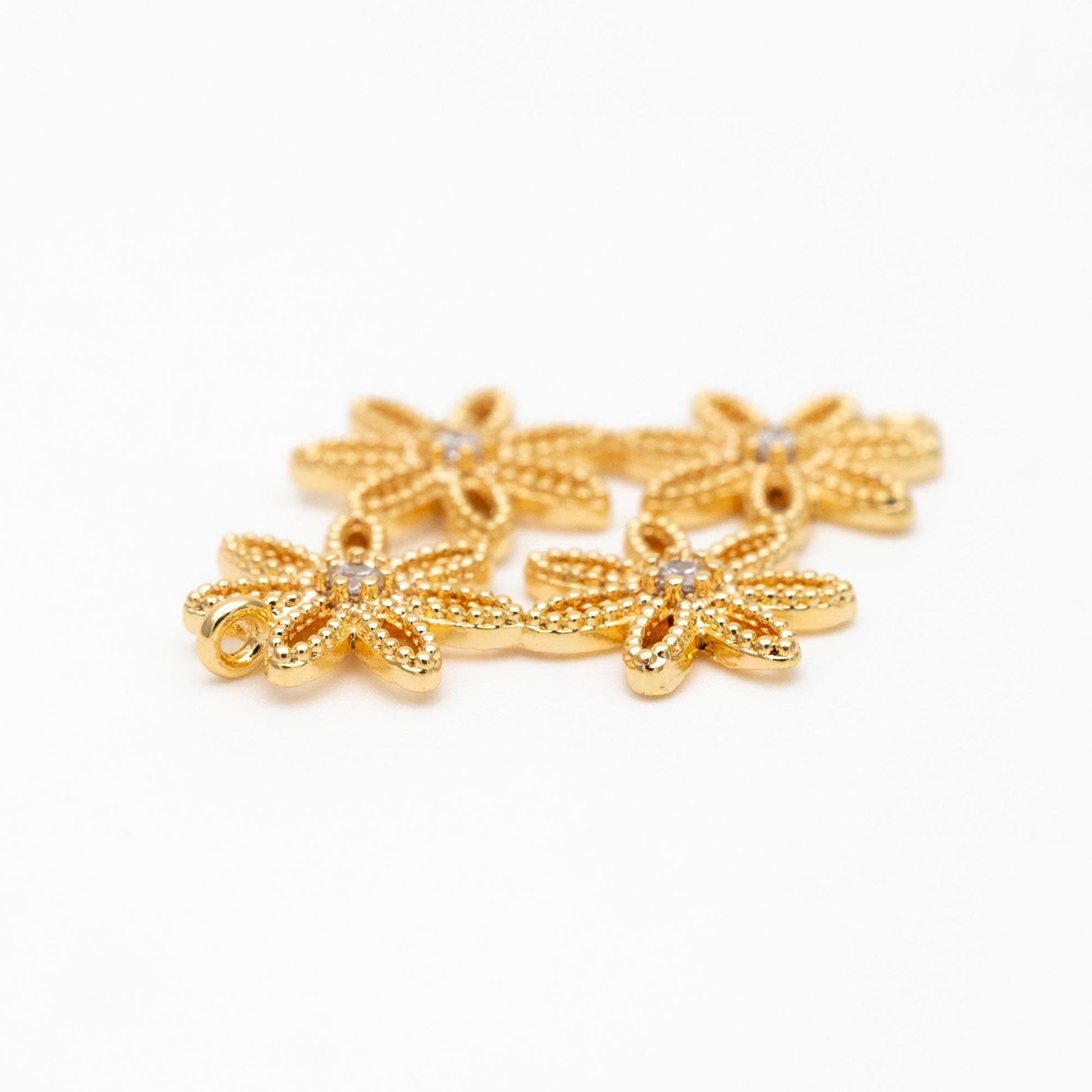 10pcs Gold plated Brass Floral Connectors 27x21mm, CZ pave Flower Cluster Charm Pendants, Lead Nickel Free (GB-407)