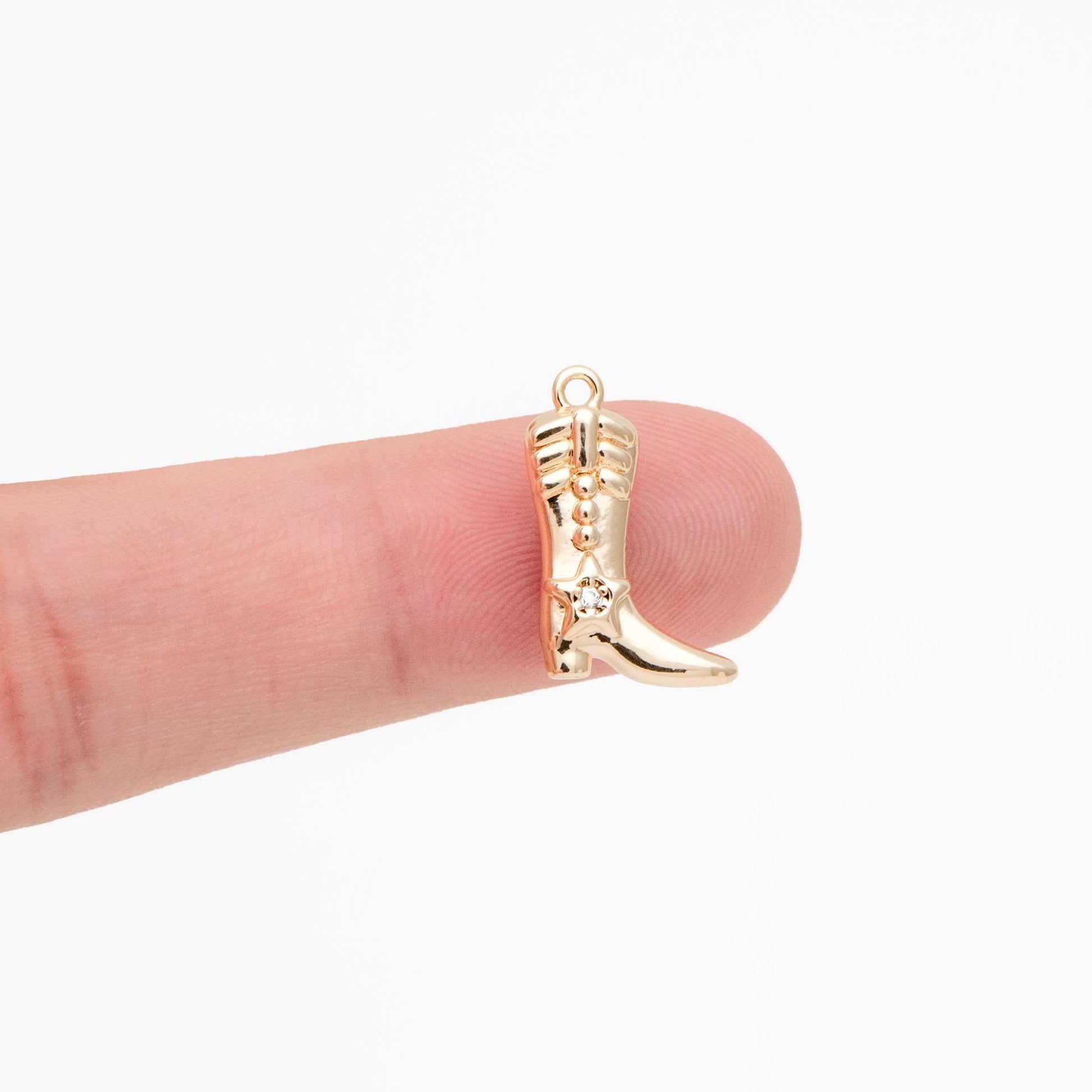 4pcs CZ Pave Gold Boot Charms, Gold plated Brass, Dainty Cowboy Boot Pendants (GB-4613)