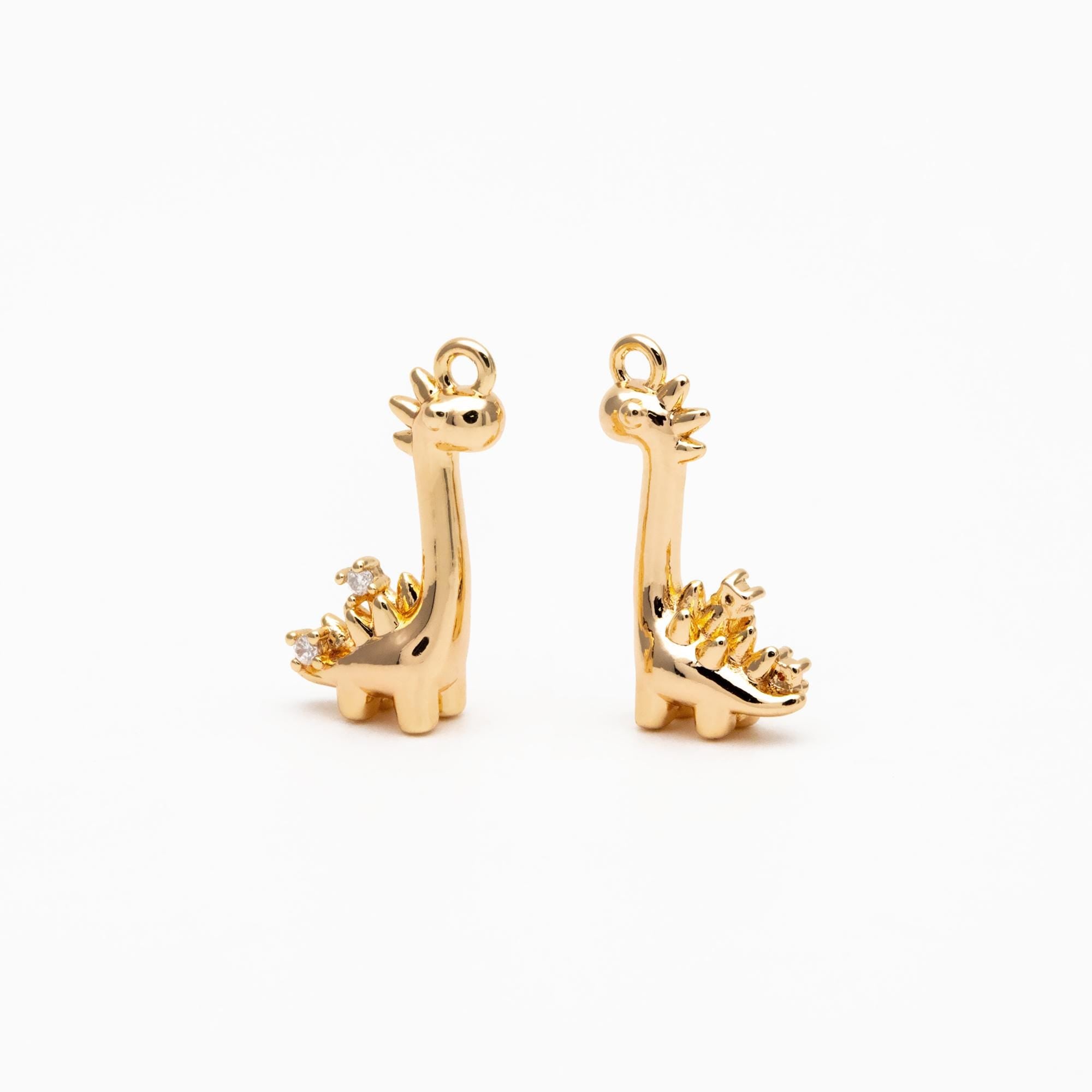 4pcs CZ Pave Gold Dinosaur Charm, Jewelry Making, Diy Material, Jewelry Supplies (GB-2074-F)