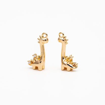 4pcs CZ Pave Gold Dinosaur Charm, Jewelry Making, Diy Material, Jewelry Supplies (GB-2074-F)