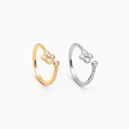 4pcs CZ Pave Gold/ Silver Flower Ring, Modern Style Ring, Fashion Rings, Dainty Rings, Adjustable Ring (#GB-4615)