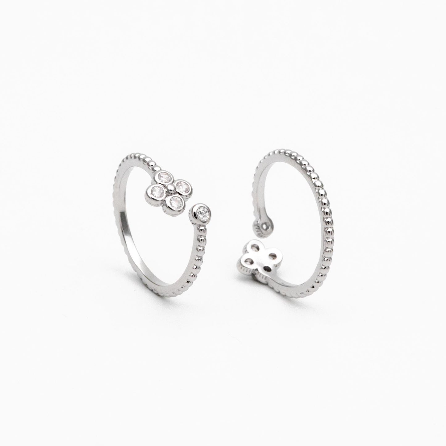 4pcs CZ Pave Gold/ Silver Flower Ring, Modern Style Ring, Fashion Rings, Dainty Rings, Adjustable Ring (#GB-4615)