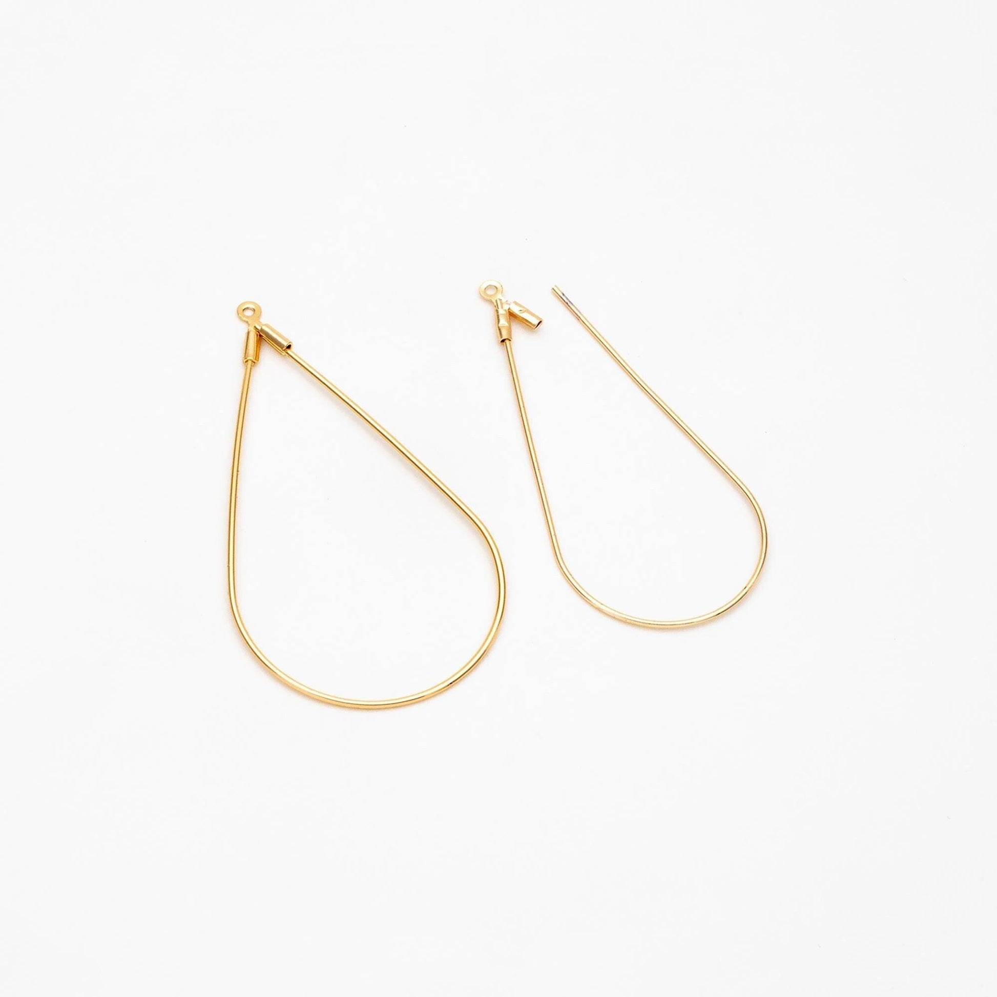 10pcs Gold Teardrop Wire Pendants 45/ 51mm, Real Gold plated Brass Drop Geometric Charms, Can Open to Thread Beads (GB-381)