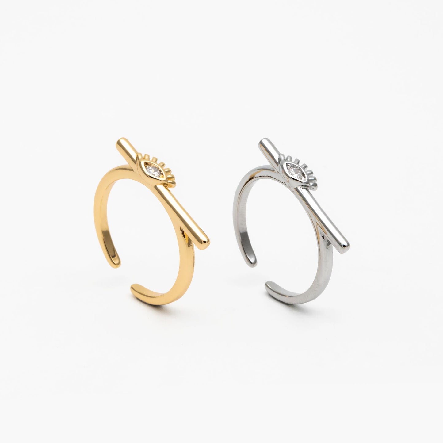 4pcs CZ Pave Gold/ Silver Tone Eye Ring, Bar Ring, Thin Ring, Everyday Ring, Fashion Rings, Dainty Rings, Adjustable Ring (#GB-4623)