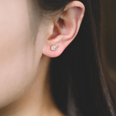 10pcs CZ Pave Gold Leaf Ear Posts, Gold Plated Brass, Jewelry Supplies (GB-3871)