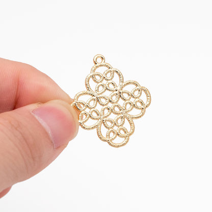 10pcs Gold plated Brass Filigree Charm Pendants 29x27mm, Earring Findings, Jewelry Making, Diy Material, Jewelry Supplies (GB-408)