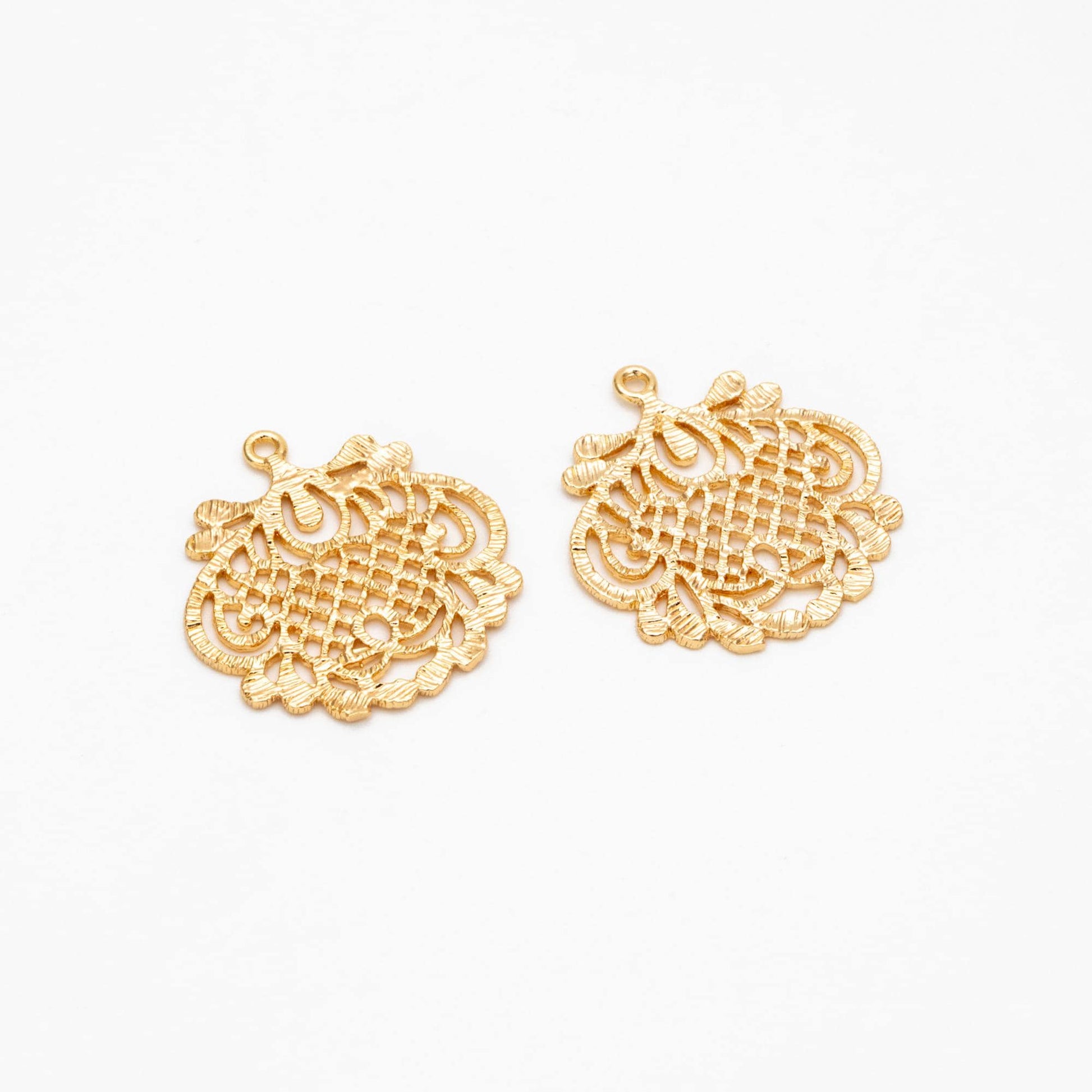 10pcs Gold plated Brass Filigree Charm Pendants 28x26mm, Lead Nickel Free (GB-409)