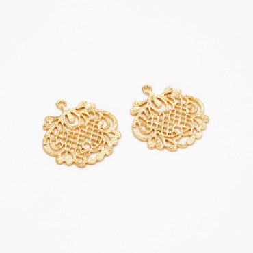 10pcs Gold plated Brass Filigree Charm Pendants 28x26mm, Lead Nickel Free (GB-409)