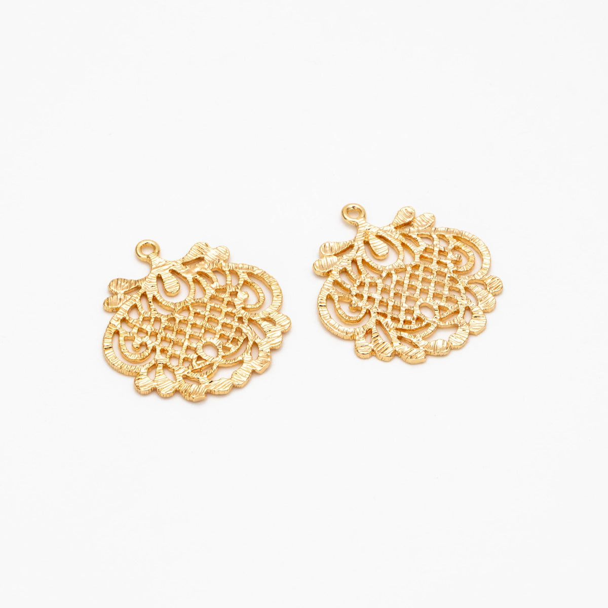 10pcs Gold plated Brass Filigree Charm Pendants 28x26mm, Lead Nickel Free (GB-890-H)