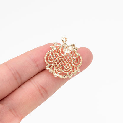 10pcs Gold plated Brass Filigree Charm Pendants 28x26mm, Lead Nickel Free (GB-409)