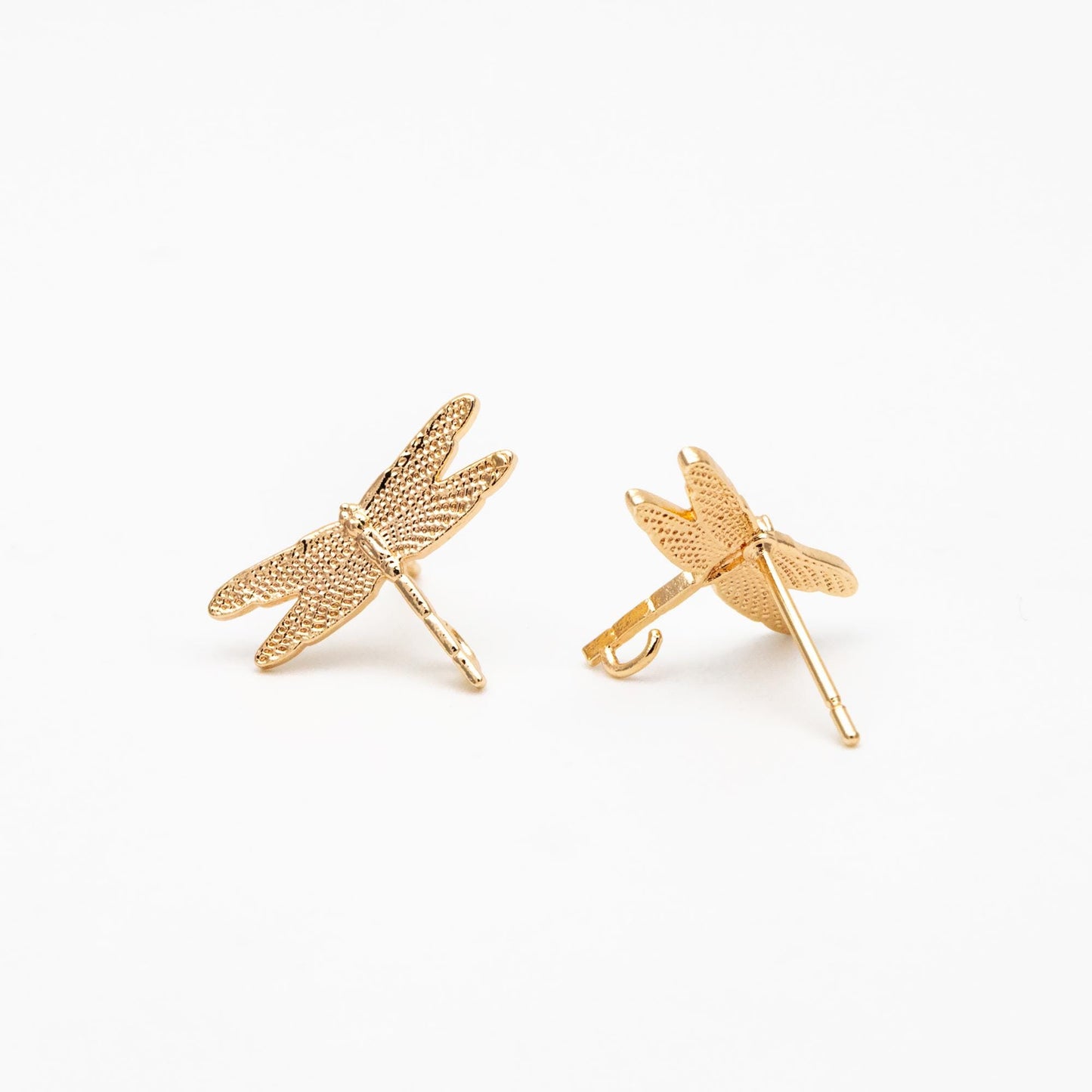 10pcs Gold Dragonfly Stud Earrings with Loop 16x11mm, 18K Gold plated Brass Ear Posts Wholesale (#GB-415)
