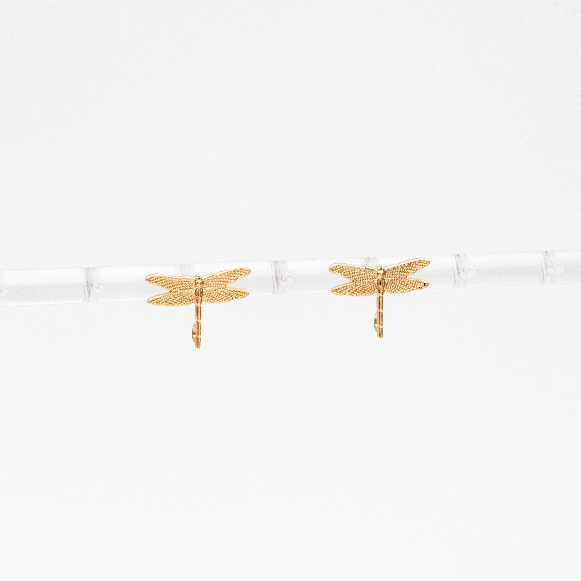 10pcs Gold Dragonfly Stud Earrings with Loop 16x11mm, 18K Gold plated Brass Ear Posts Wholesale (#GB-415)