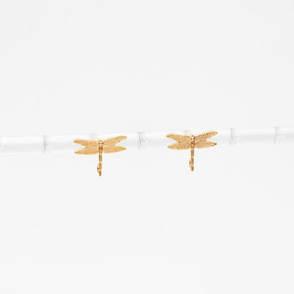10pcs Gold Dragonfly Stud Earrings with Loop 16x11mm, 18K Gold plated Brass Ear Posts Wholesale (#GB-415)