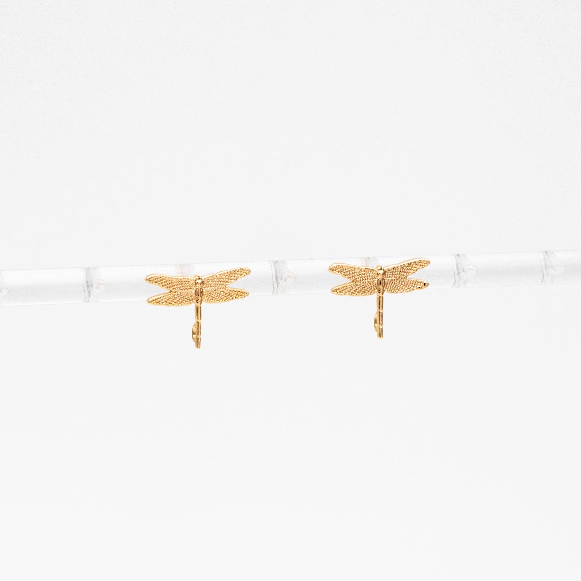 10pcs Gold Dragonfly Stud Earrings with Loop 16x11mm, 18K Gold plated Brass Ear Posts Wholesale (#GB-415-C)