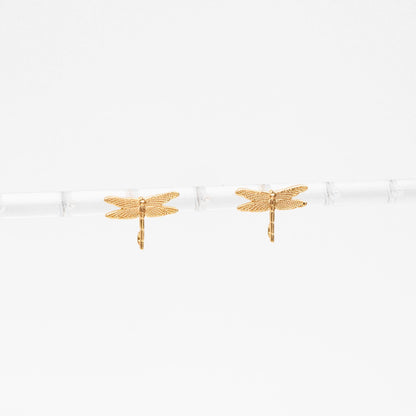 10pcs Gold Dragonfly Stud Earrings with Loop 16x11mm, 18K Gold plated Brass Ear Posts Wholesale (#GB-415-C)