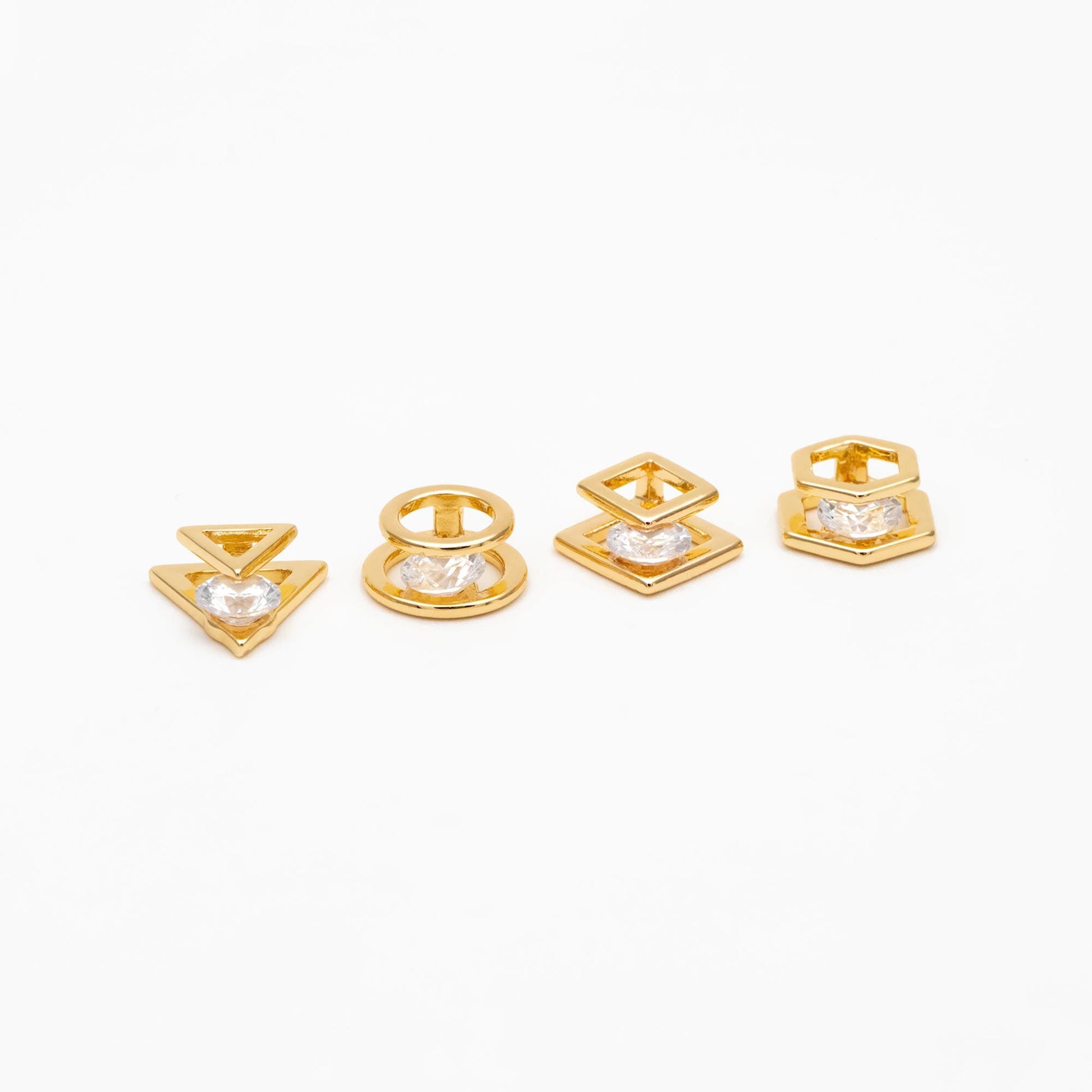 10pcs CZ Pave Gold Geometric Beads, Gold plated Brass Charm Links, Triangle Round Square Hexagon (GB-417)