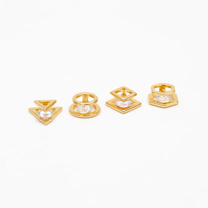 10pcs CZ Pave Gold Geometric Beads, Gold plated Brass Charm Links, Triangle Round Square Hexagon (GB-417)