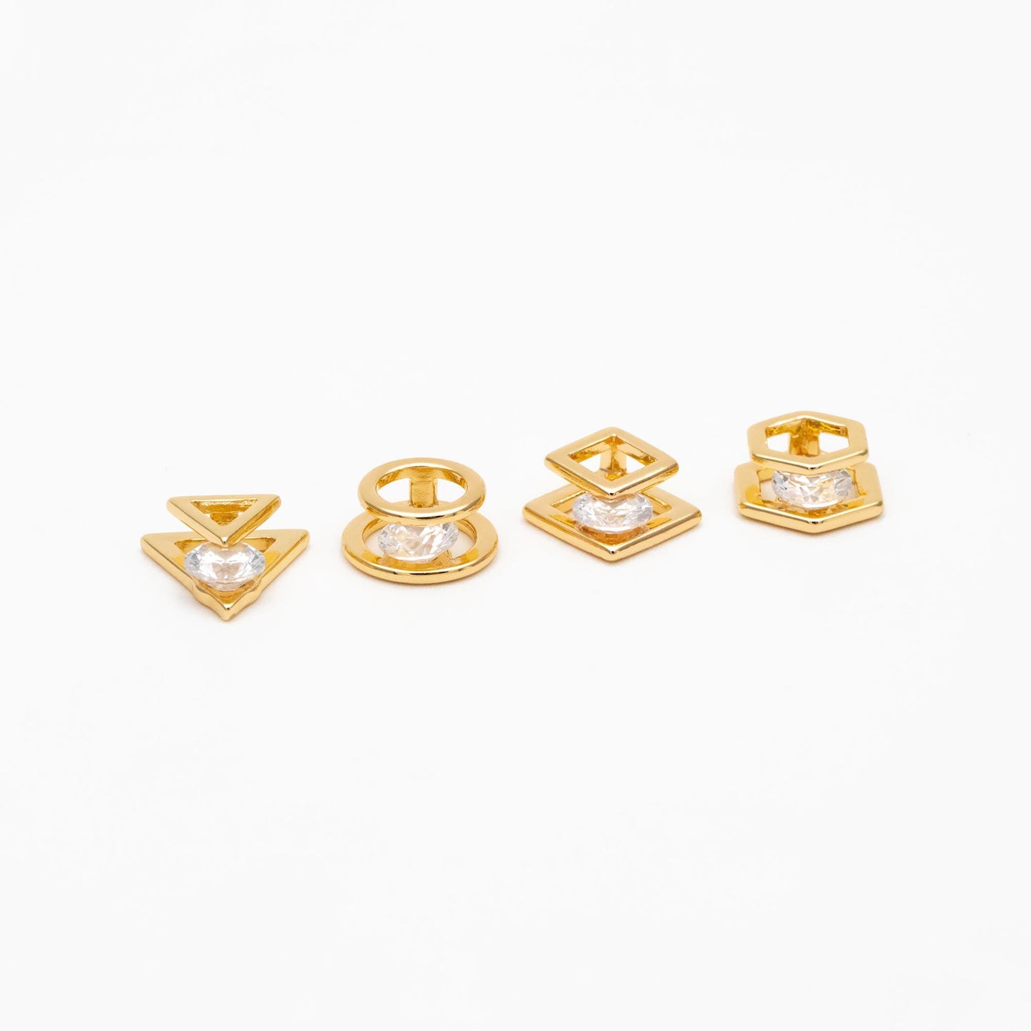 10pcs CZ Pave Gold Geometric Beads, Gold plated Brass Charm Links, Triangle Round Square Hexagon (GB-417)