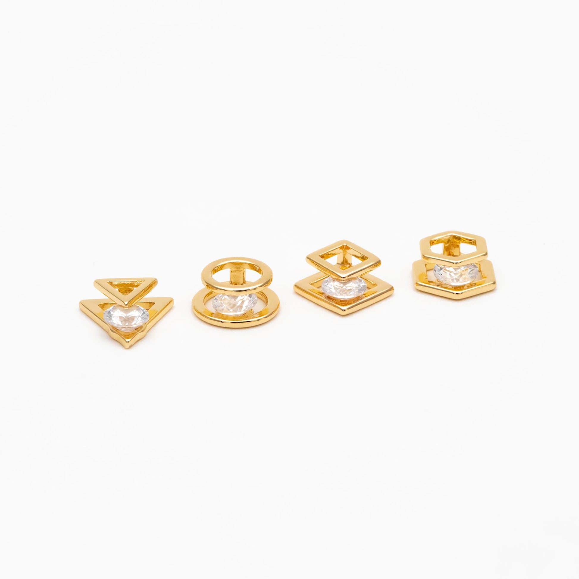 10pcs CZ Pave Gold Geometric Beads, Gold plated Brass Charm Links, Triangle Round Square Hexagon (GB-417)
