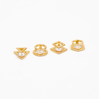 10pcs CZ Pave Gold Geometric Beads, Gold plated Brass Charm Links, Triangle Round Square Hexagon (GB-417)