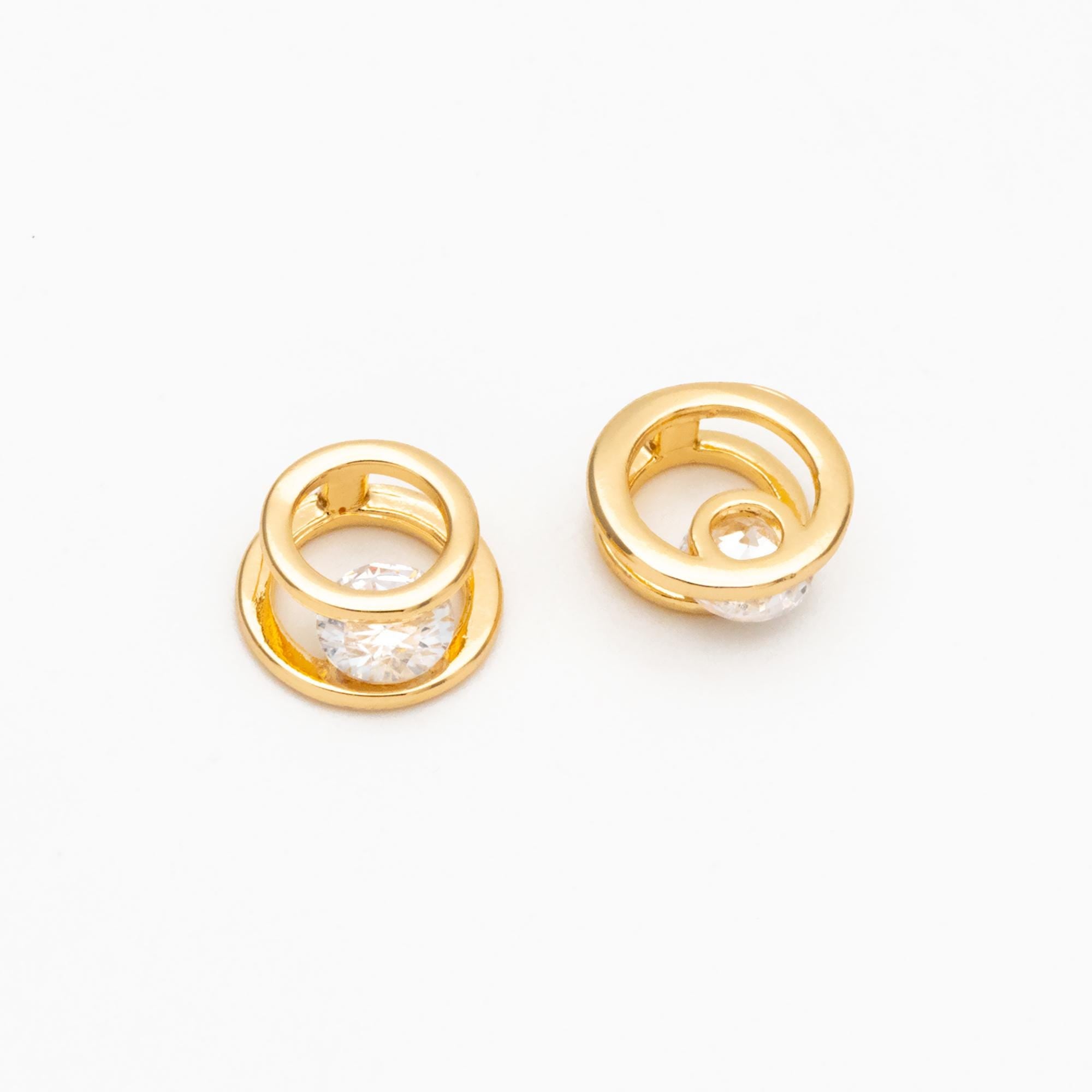 10pcs CZ Pave Gold Geometric Beads, Gold plated Brass Charm Links, Triangle Round Square Hexagon (GB-417)