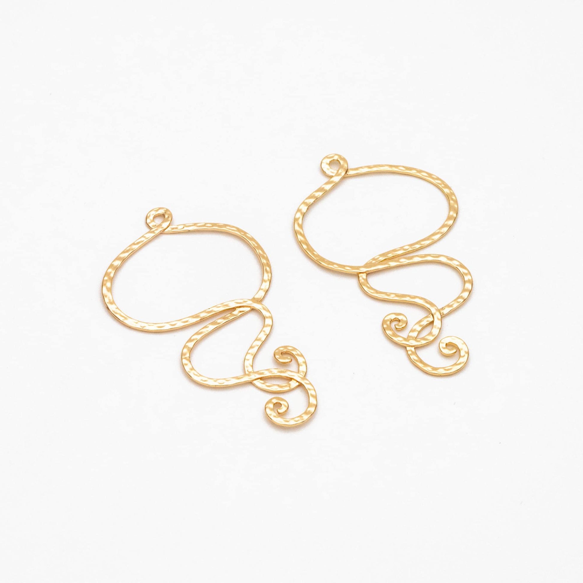 10pcs Gold Hammered Wire Pendants 45x27mm, 18K Gold plated Brass Charms (GB-2750-K)