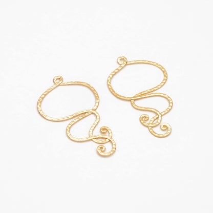 10pcs Gold Hammered Wire Pendants 45x27mm, 18K Gold plated Brass Charms (GB-2750-K)