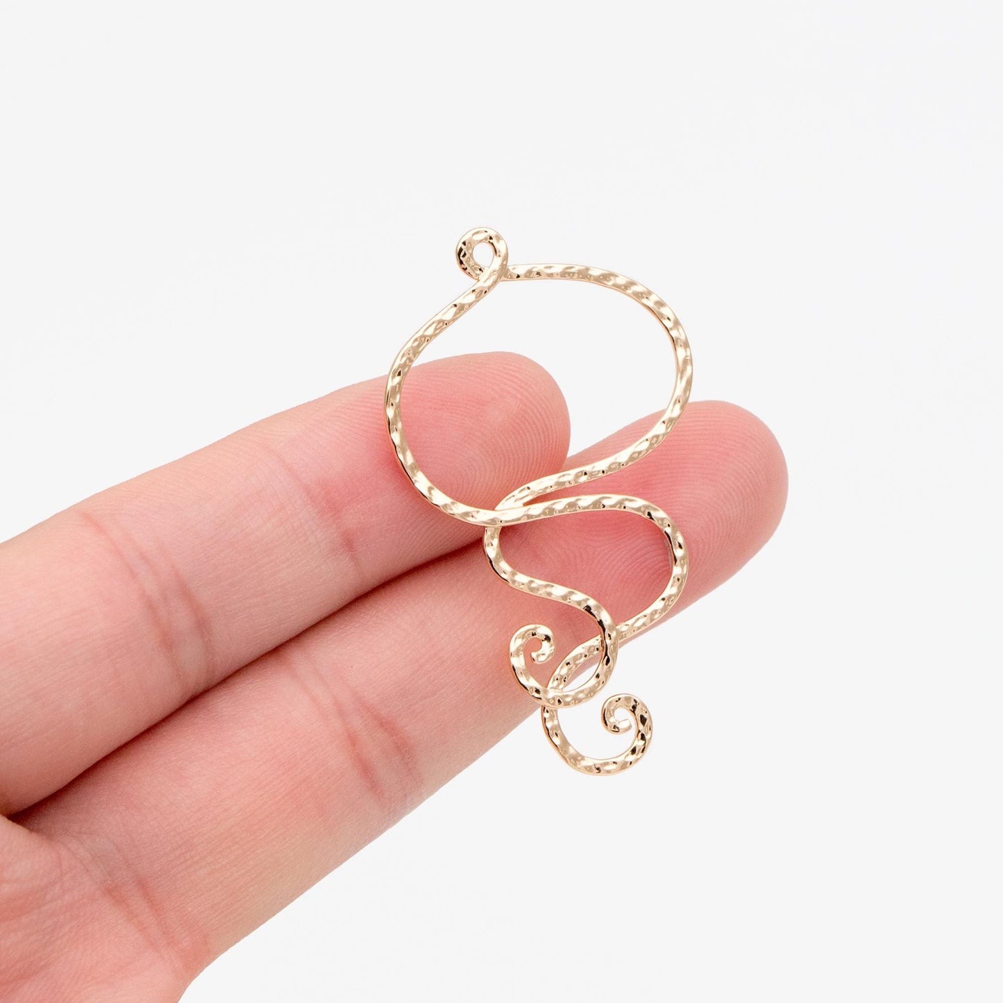 10pcs Gold Hammered Wire Pendants 45x27mm, 18K Gold plated Brass Charms (GB-2750-K)