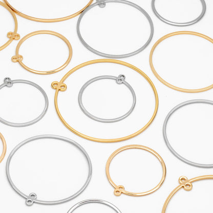 10pcs Gold/ Silver Tone Round Circle Pendants 25/ 35/ 45mm, 18K Gold/ Rhodium plated Brass, Geometric Ring Loop Hoop Charms (GB-424)