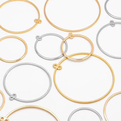 10pcs Gold/ Silver Tone Round Circle Pendants 25/ 35/ 45mm, 18K Gold/ Rhodium plated Brass, Geometric Ring Loop Hoop Charms (GB-424)