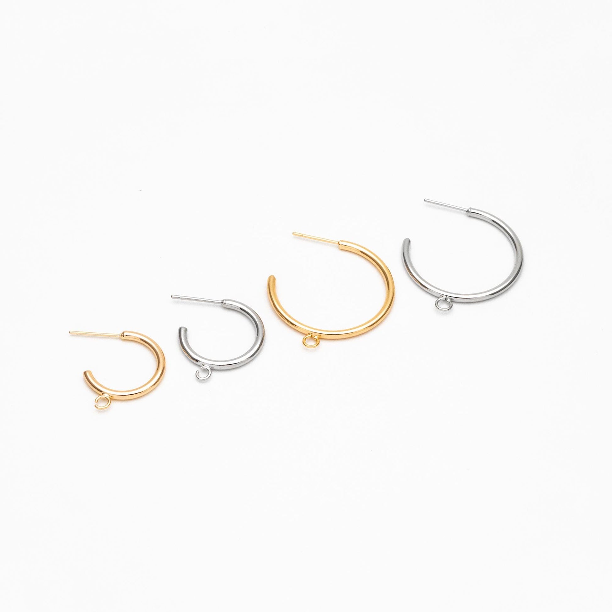 10pcs Gold/ Silver Tone Earring Posts, Circle Stud Earring with Ring/Loop, 20/ 30mm Circle Size (GB-425)