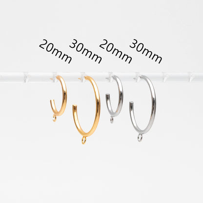 10pcs Gold/ Silver Tone Earring Posts, Circle Stud Earring with Ring/Loop, 20/ 30mm Circle Size (GB-425)