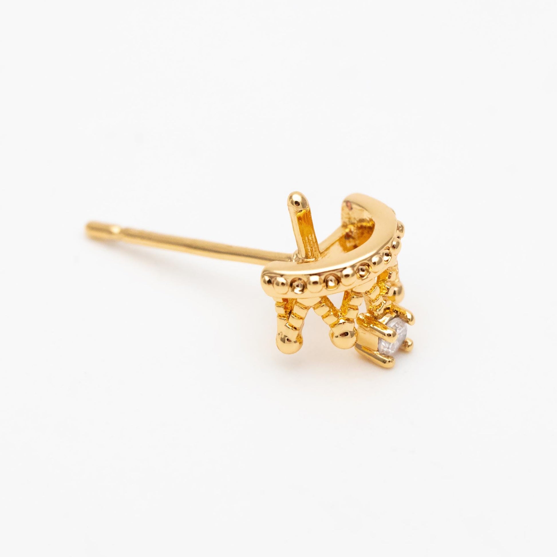 10pcs CZ Pave Crown Ear Posts, Pearl Peg Earring, 18K Gold Plated Brass Stud Earrings(#GB-431)