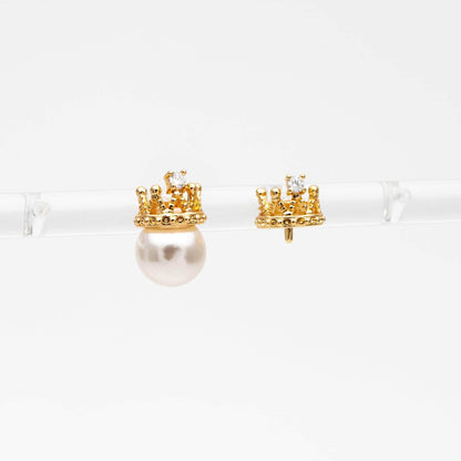 10pcs CZ Pave Crown Ear Posts, Pearl Peg Earring, 18K Gold Plated Brass Stud Earrings(#GB-431)