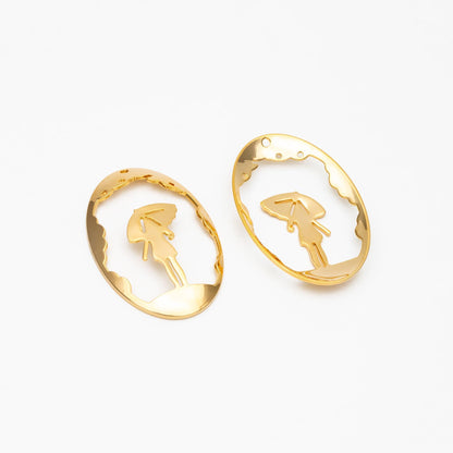 10pcs Gold plated Brass Oval Beauty Charm Pendants 45mm (GB-433)