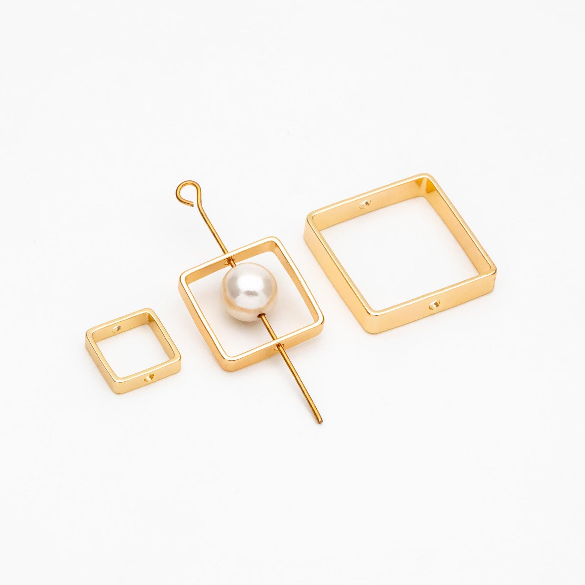 10pcs Gold Square Link Charms 10/ 15/ 20mm, Real Gold plated Brass, Geometric Thick Hoop Connectors with Two Holes (GB-440)