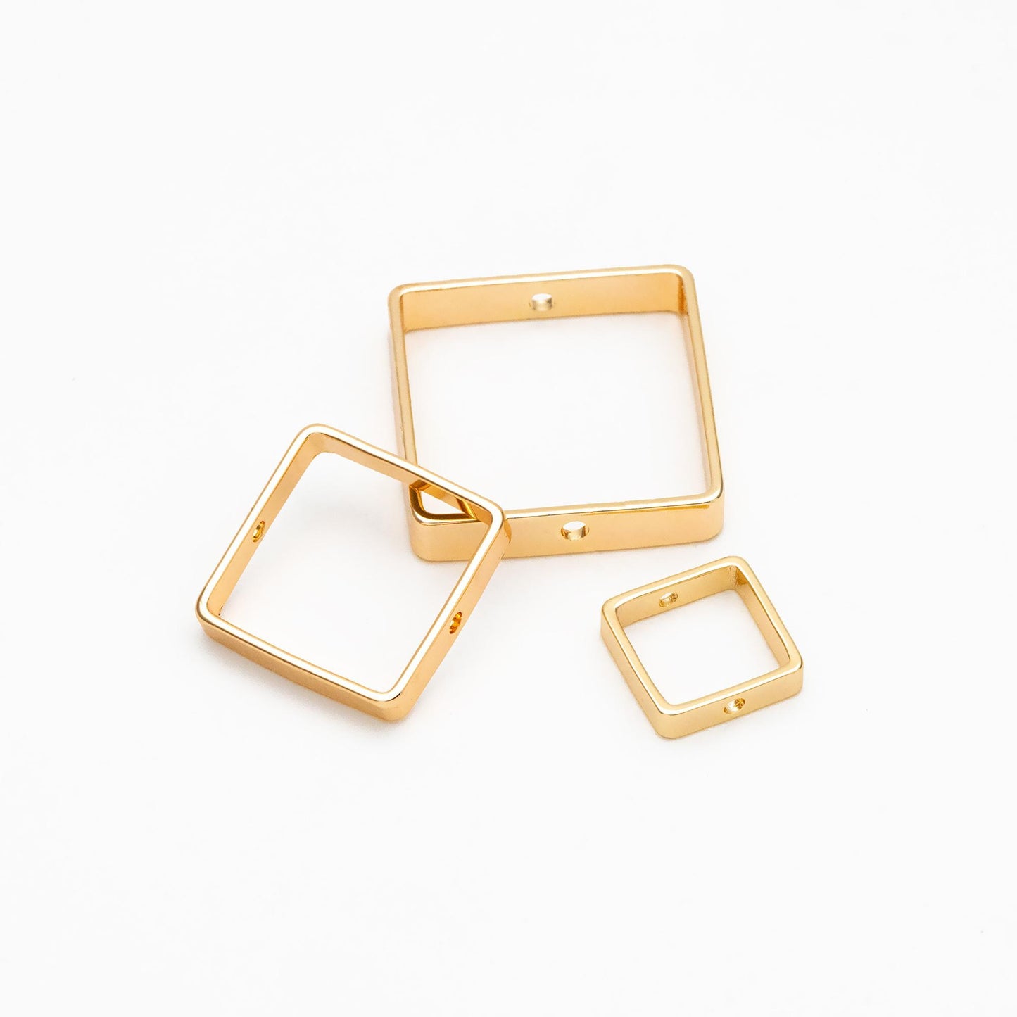10pcs Gold Square Link Charms 10/ 15/ 20mm, Real Gold plated Brass, Geometric Thick Hoop Connectors with Two Holes (GB-440)