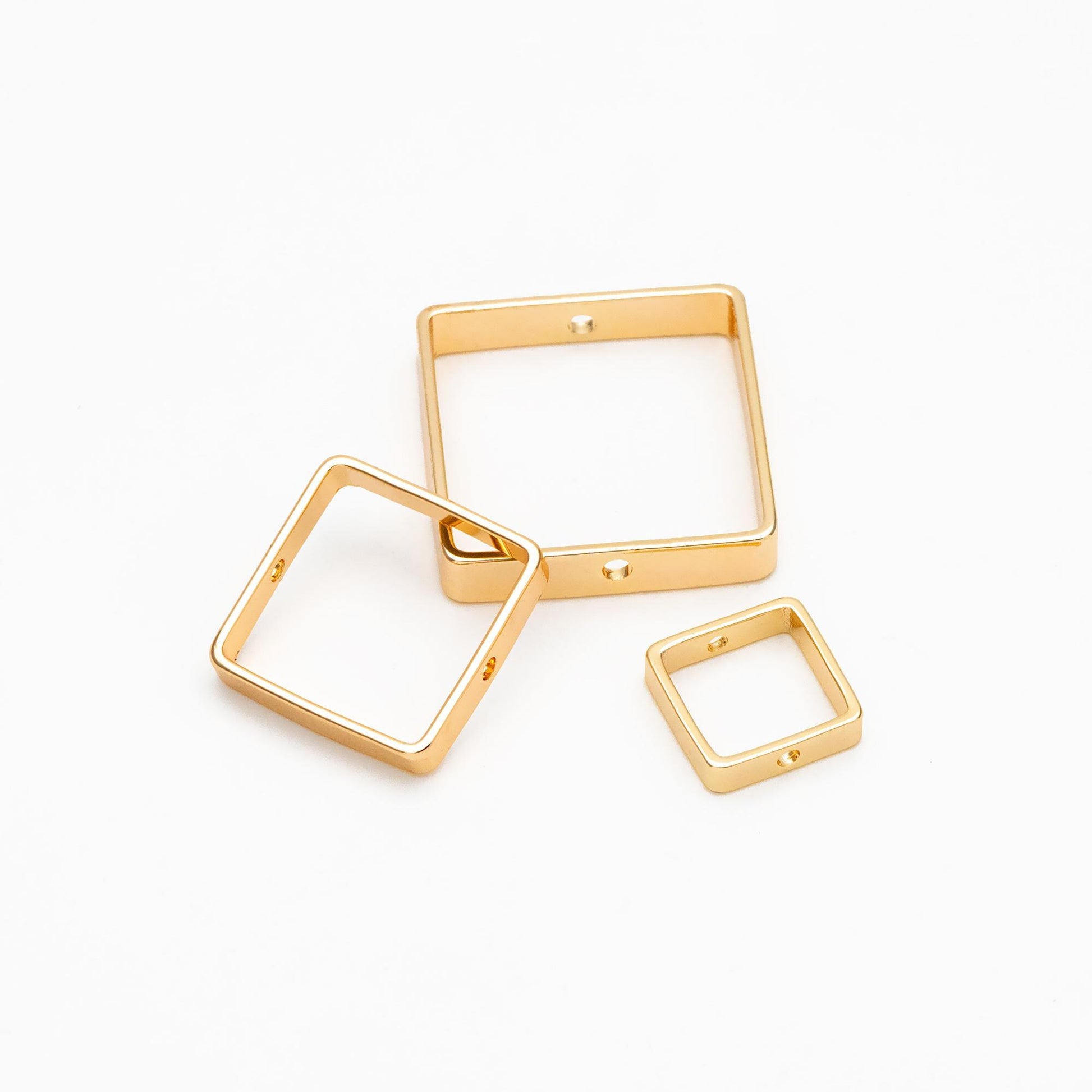 10pcs Gold Square Link Charms 10/ 15/ 20mm, Real Gold plated Brass, Geometric Thick Hoop Connectors with Two Holes (GB-440)