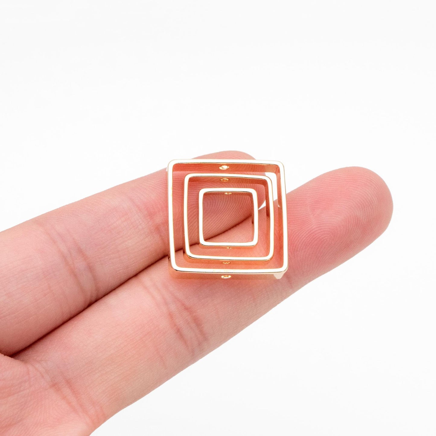 10pcs Gold Square Link Charms 10/ 15/ 20mm, Real Gold plated Brass, Geometric Thick Hoop Connectors with Two Holes (GB-440)