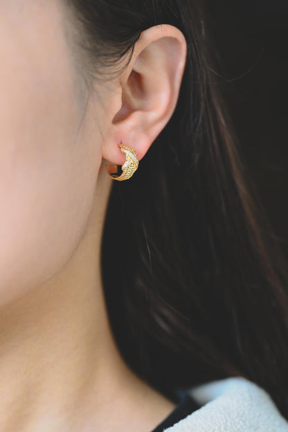 10pcs CZ Pave Gold Circle Earrings 15mm, Gold plated Brass, Geometric Hoop Stud Earrings (GB-1982)