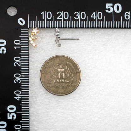 10pcs CZ Pave Gold/ Silver Tone Moon and Star Earrings, Gold/ Rhodium Plated Brass, Dainty Stud Earrings (GB-4628)