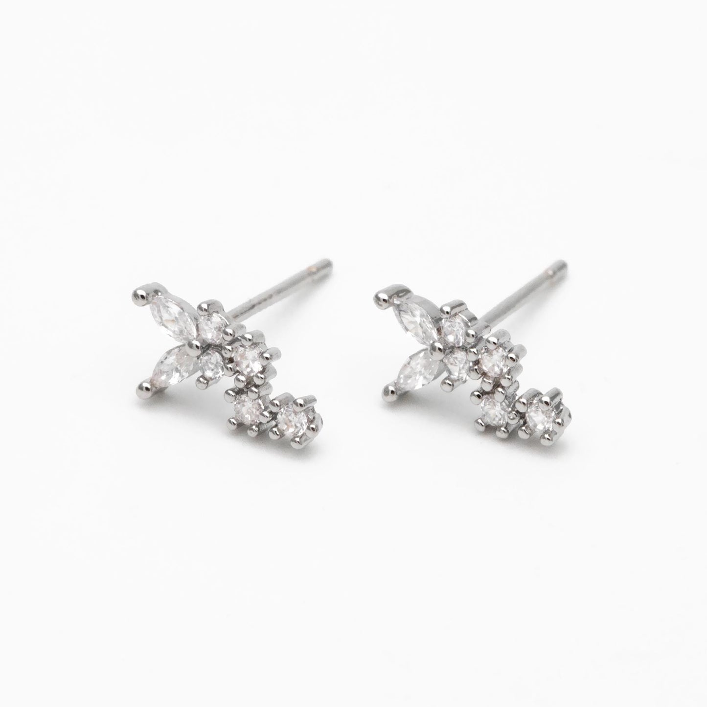 10pcs CZ Pave Gold/ Silver Butterfly Earrings, Gold/ Rhodium Plated Brass, Dianty Butterfly Stud Earrings (GB-4629)