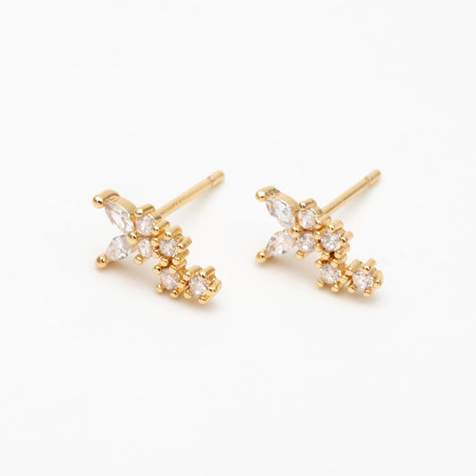10pcs CZ Pave Gold/ Silver Butterfly Earrings, Gold/ Rhodium Plated Brass, Dianty Butterfly Stud Earrings (GB-4629)