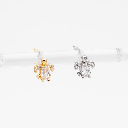 10pcs CZ Pave Gold/ Silver Tone Turtle Earrings, Gold/ Rhodium Plated Brass, Minimalist Stud Earrings (GB-4630)